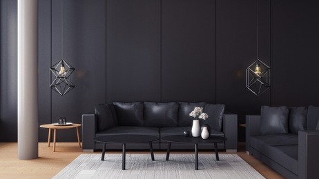 modern  living room with black wall / 3d render image