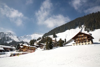 landscape in the car free village of murren, switzerland.