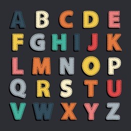 vector abstract alphabet .alphabet needled seams.vector alphabet with seam.alphabet isolated.vector alphabet flat style.vector color alphabet.vector font isolated .vector type.hand drawn,shadow  