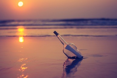 bottle with a letter founded at the beach