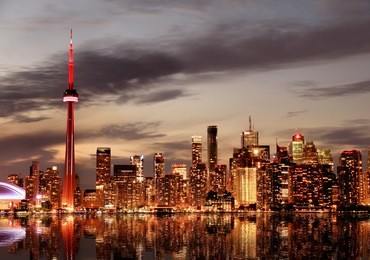 toronto skyline at sunset, ontario, canada