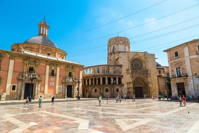 square of saint mary's in valencia in a summer day on, spain