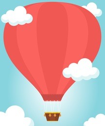 hot air balloon in the sky . vector illustration. vector background/greeting card. flat design, hot air balloon in the sky with cloud background