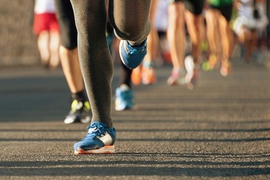 marathon running in the light of evening