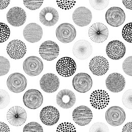 seamless vector pattern with hand-drawn circles texture, abstraction illustration of black silhouette on white background.