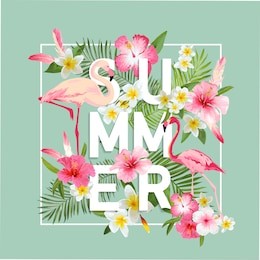 tropical flowers background. summer design. vector. flamingo. t-shirt fashion graphic. exotic.
