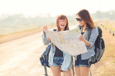 girls friendship hangout traveling holiday map concept