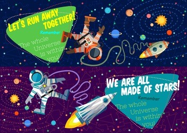 vector illustration in flat style about outer space. planets in the universe. greeting card