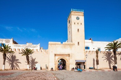 medina entrance tower and old city walls in essaouira, morocco