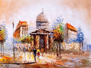 oil painting - street view of paris