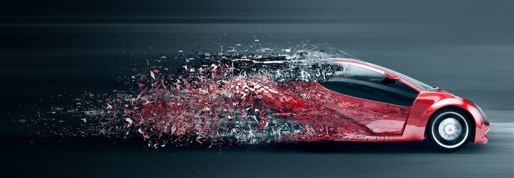 speeding car disintegrating