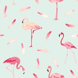 flamingo bird background. feather retro seamless pattern. vector texture. 