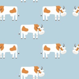cute cows seamless pattern. babies bright cheerful seamless pattern of cute cows on a blue background. vector illustration.