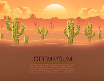 horizontal banner. desert with cactuses. vector illustration