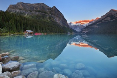 beautiful lake louise in banff national park, canada. photographed at sunrise.