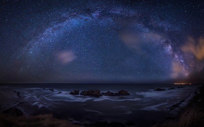 long time exposure night landscape with milky way galaxy above the black sea