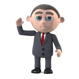 3d render in a cartoon style of a businessman waving hello