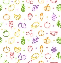 fruits and vegetables colorful background pattern. vector illustration