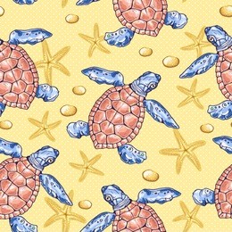 summer colored turtle on beach; cute hand drawn doodle animal illustration in sketch style; vector seamless pattern