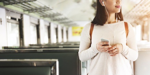 asian lady traveling commute train concept