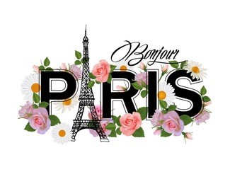 t-shirt print design with slogan hello paris. hand drawn eiffel tower, frame and pink roses.paris and flowers. 