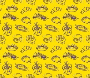 various food doodle seamless background suitable for restaurant
