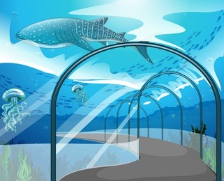 aquarium scene with sea animals illustration