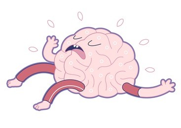 exhausted brain lying on its back - flat cartoon vector illustration. a part of the brain collection.