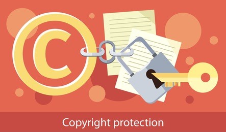 copyright protection design flat. copyright and protection, intellectual property symbol, patent and copyright law, piracy business, law property, secure mark license vector illustration