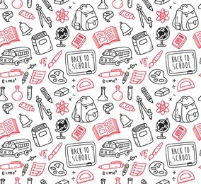 back to school themed doodle seamless background