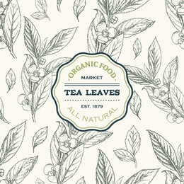 tea leaves design template. vector seamless pattern with hand drawn sketch. vintage floral background isolated on white. vector illustration.
