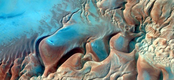 mirage in the sahara desert,abstract composition of dune landscape, abstract photography of the deserts of africa from the air, bird's eye view, abstract expressionism, contemporary art, 