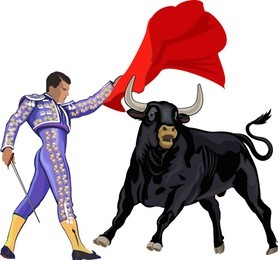 illustration of a bull and a matador in spain