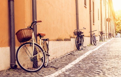 bicycles parked on the street in rome, italy