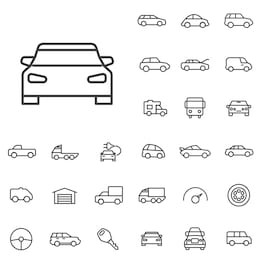 linear car icons set. universal car icon to use in web and mobile ui, car basic ui elements set