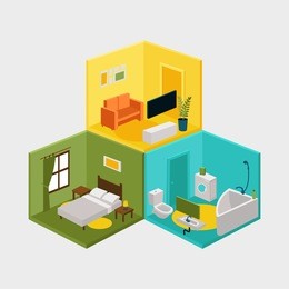 multistory isometric apartment interior with living sleeping rooms bathroom