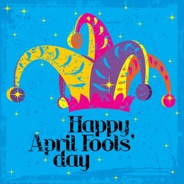 happy april fools day on a colorful grungy background with sparkles