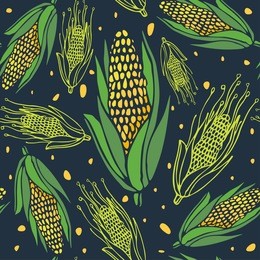 corn seamless pattern. abstract hand drawn corn on dark background. vector illustration