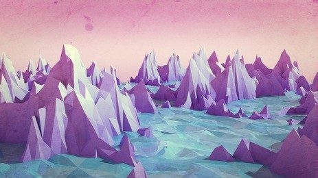low poly mountains landscape with water. 3d render image for graphic design.