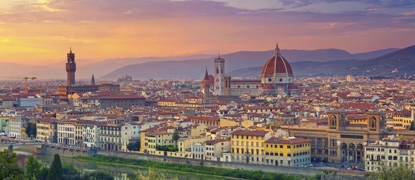 florence panorama. panoramic image of florence, italy during beautiful sunset.