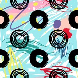 modern kids seamless pattern with dot and line circle. hand drawn graphic with cute minimalistic scandinavian cartoon elements on color artistic watercolor background