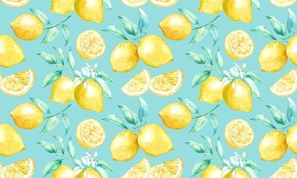 watercolor pattern with lemons.seamless background with yellow lemons.