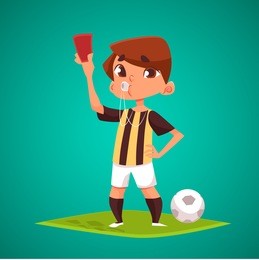 referee vector illustration.  kid with ball and red card play football vector illustration