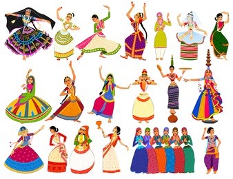 vector design of woman performing classical and folk dance of india