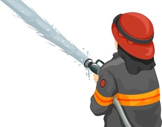 illustration of a male firefighter using a fire hose