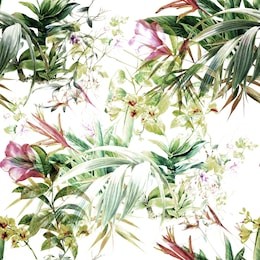 watercolor painting of leaf and flowers, seamless pattern on white background