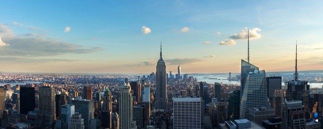 new york city skyline in afternoon before sun set. panoramic image.