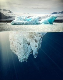 underwater view of iceberg in nice scenery of iceland