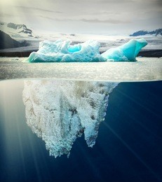 underwater view of iceberg in nice scenery of iceland