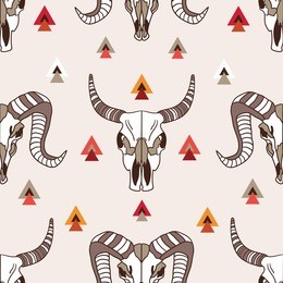 tribal seamless pattern with skulls of animals, hand drawn icons. ethnic ornament, backdrop vector. decorative wallpaper, good for printing